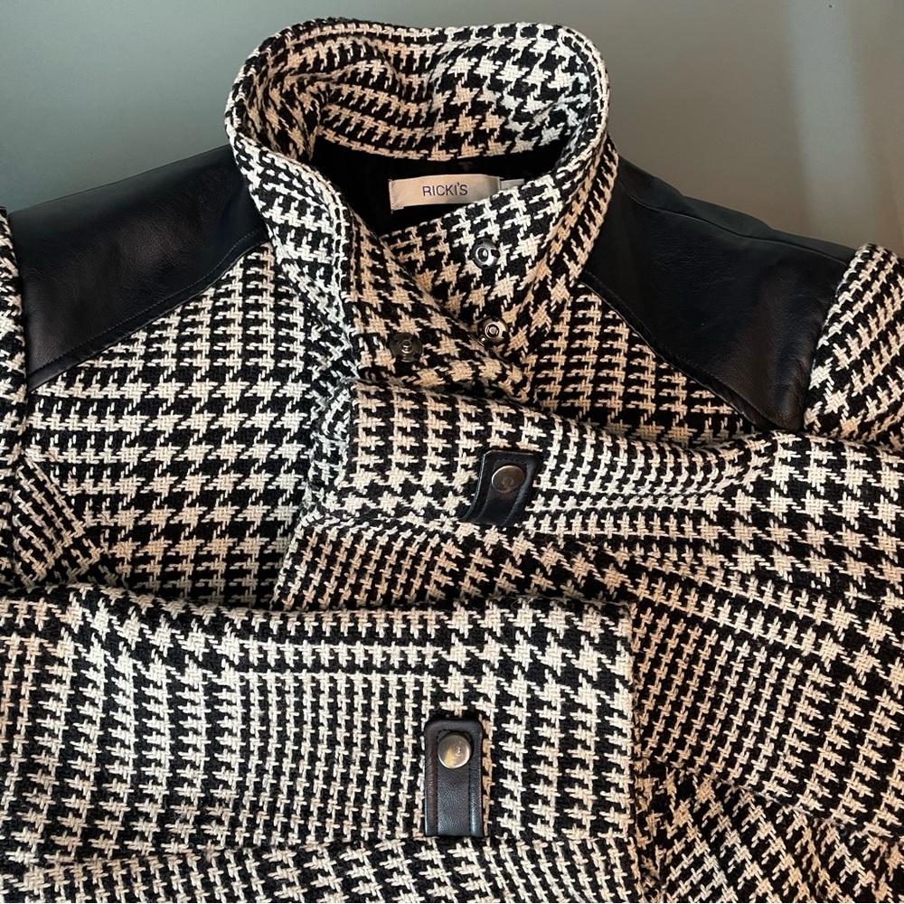 Ricki's Monochrome Houndstooth Trench Coat Jacket - Picture 11 of 15